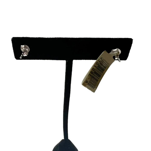 Round Druzy Pave CZ Sterling Silver Stud Earrings - Picture 6 of 7